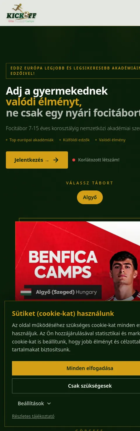 kickoffcamps.hu mobilnézete